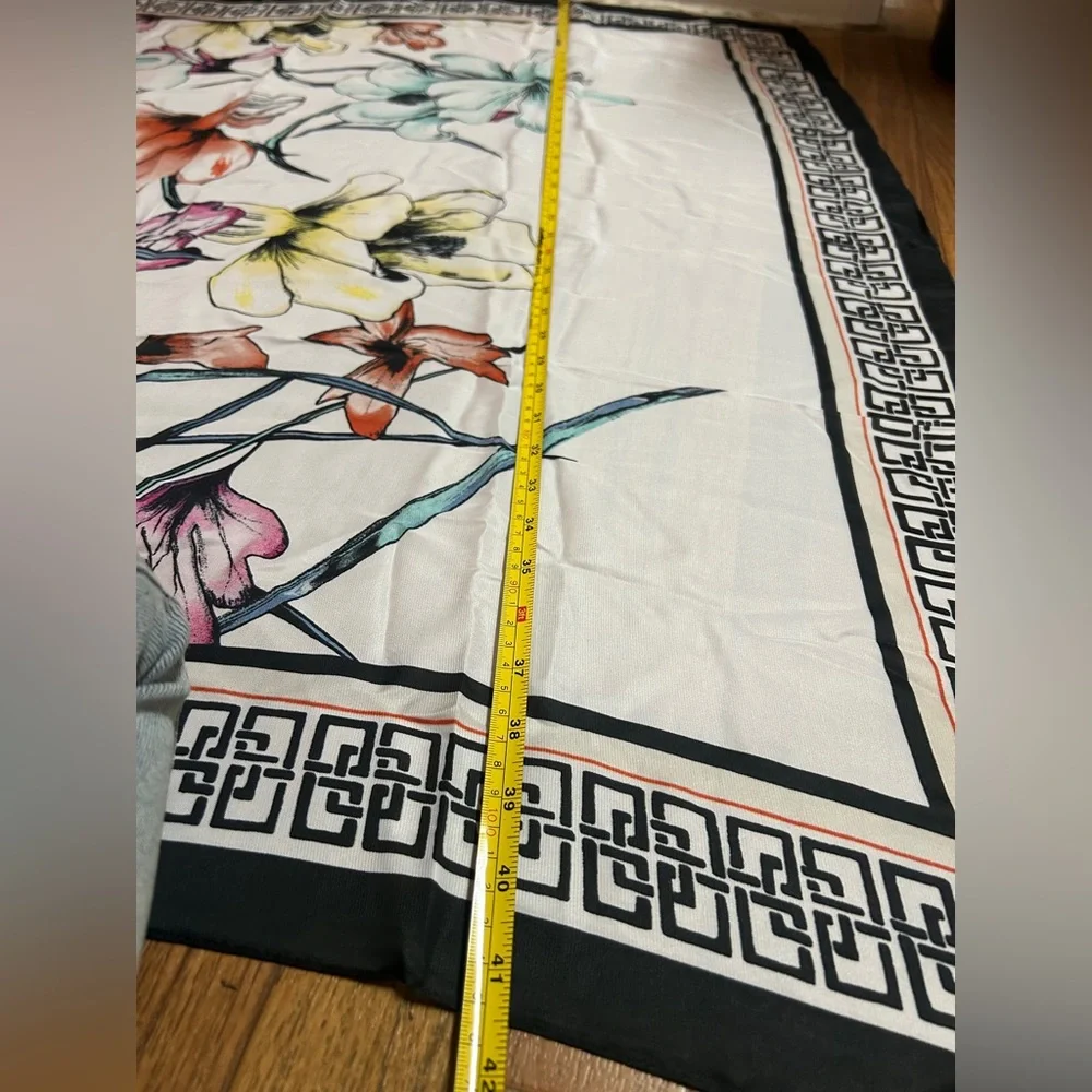 Chico's Floral Print Scarf with Black Border